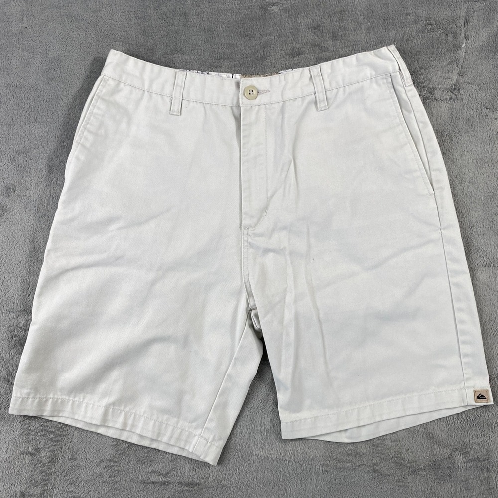 Quiksilver Shorts Mens 33 Off-White Chino Twill Flat Front Summer Beach Casual‎